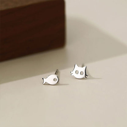 Fish Earrings S925 Silver Cat And Fish Earrings-Jewearrings