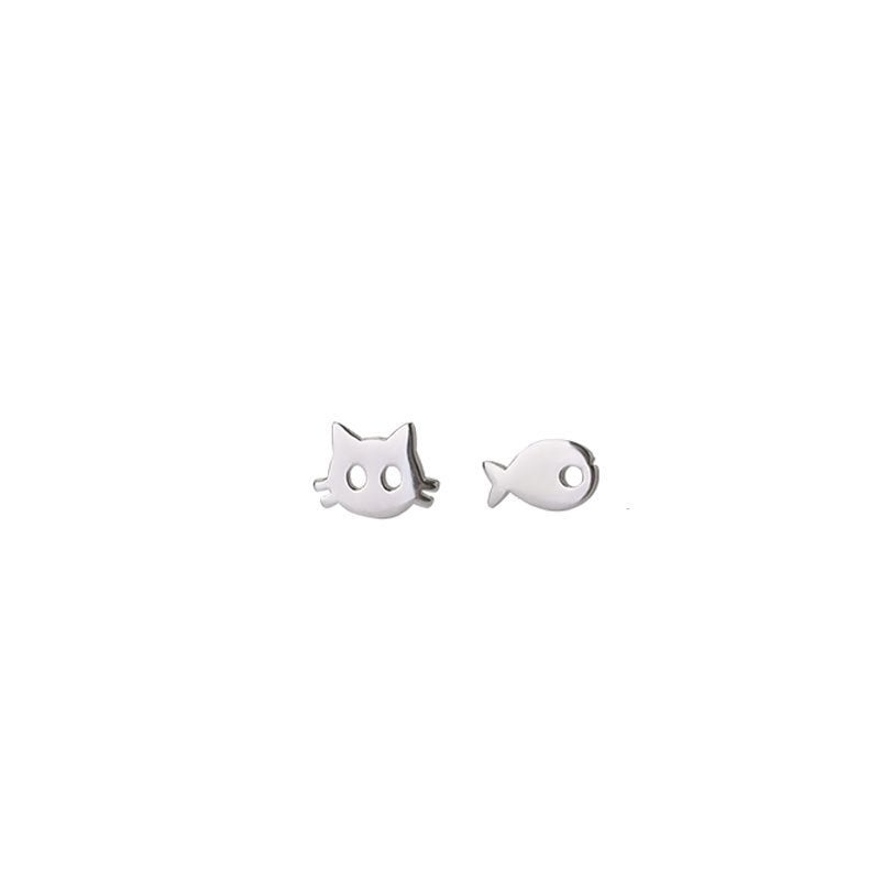 Fish Earrings S925 Silver Cat And Fish Earrings-Jewearrings