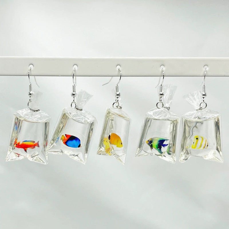 Fish Earrings Water Bag Tropical Resin Earrings-Jewearrings