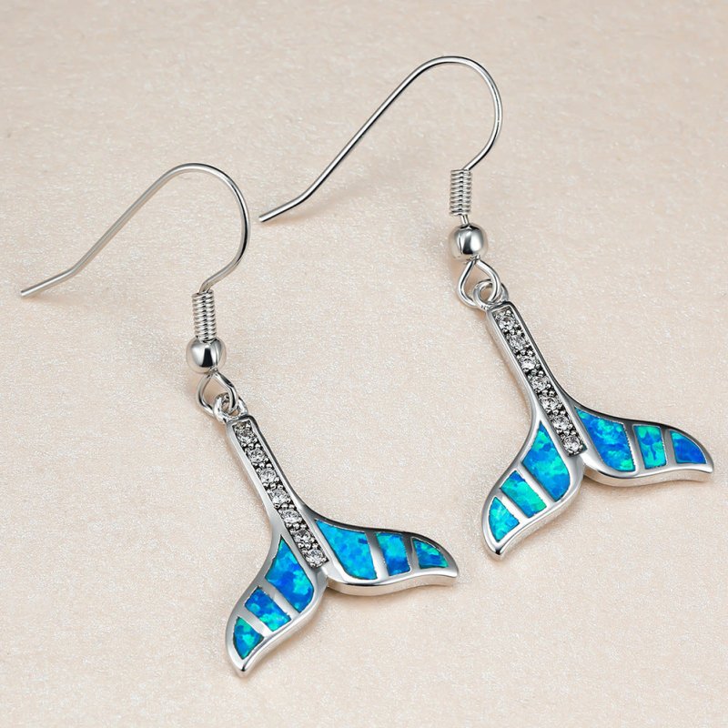 Fish Earrings Women's Blue Tail-shaped Earrings-Jewearrings