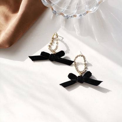 Flannel Bow Earrings With Diamond Earrings-Jewearrings