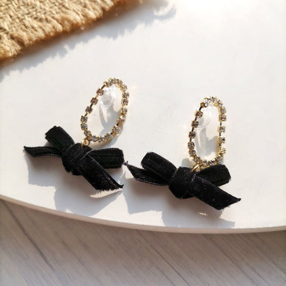 Flannel Bow Earrings With Diamond Earrings-Jewearrings