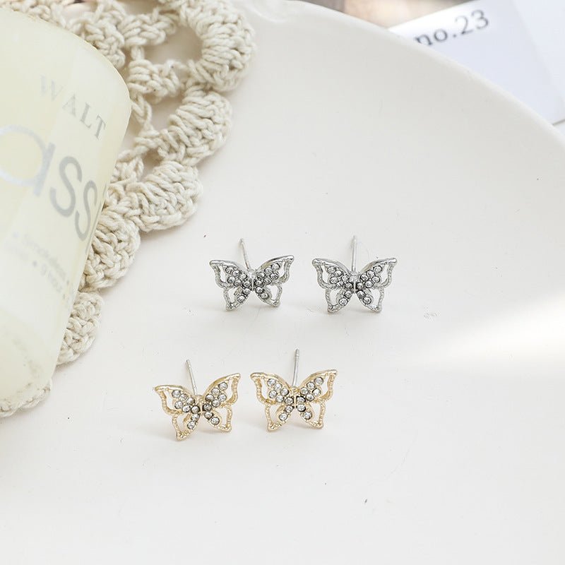 Flash Diamond Butterfly Stud Earrings Personality Earrings-Jewearrings