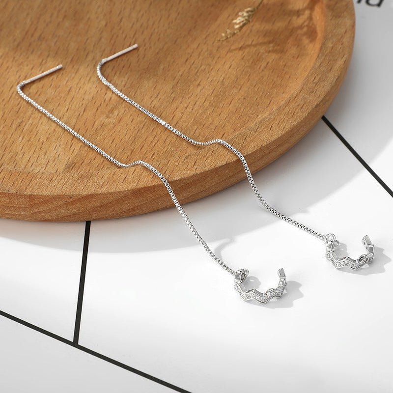 Flash Diamond Wave Ear Clip Box Chain Earrings-Jewearrings