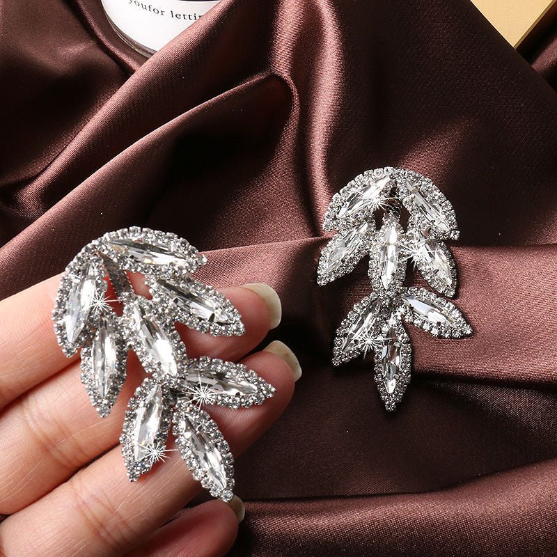 Flashing Diamond Gem Leaf Earrings 925 Silver Needle Leaf Long Tassel Earrings-Jewearrings