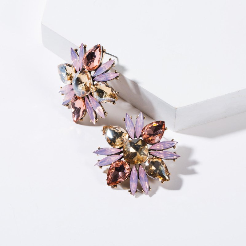 Floral Acrylic Full Diamond Earrings-Jewearrings