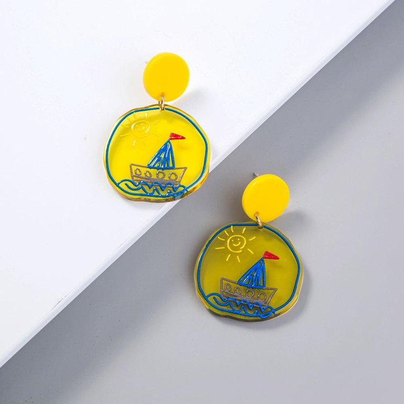 Flow Painting Graffiti Sun Sailing Acrylic Earrings-Jewearrings