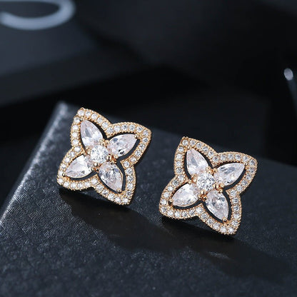 Flower Alloy Jewelry Clover Lady Stud Earrings-Jewearrings