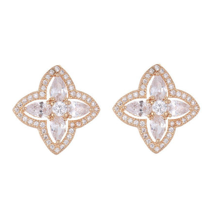 Flower Alloy Jewelry Clover Lady Stud Earrings-Jewearrings