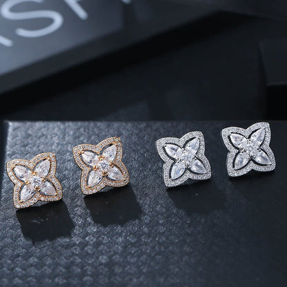 Flower Alloy Jewelry Clover Lady Stud Earrings-Jewearrings