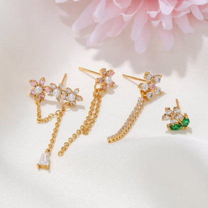 Flower Chain Stud Earrings Set Of Five-Jewearrings