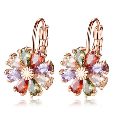 Flower Color Zircon Stud Earrings For Women-Jewearrings