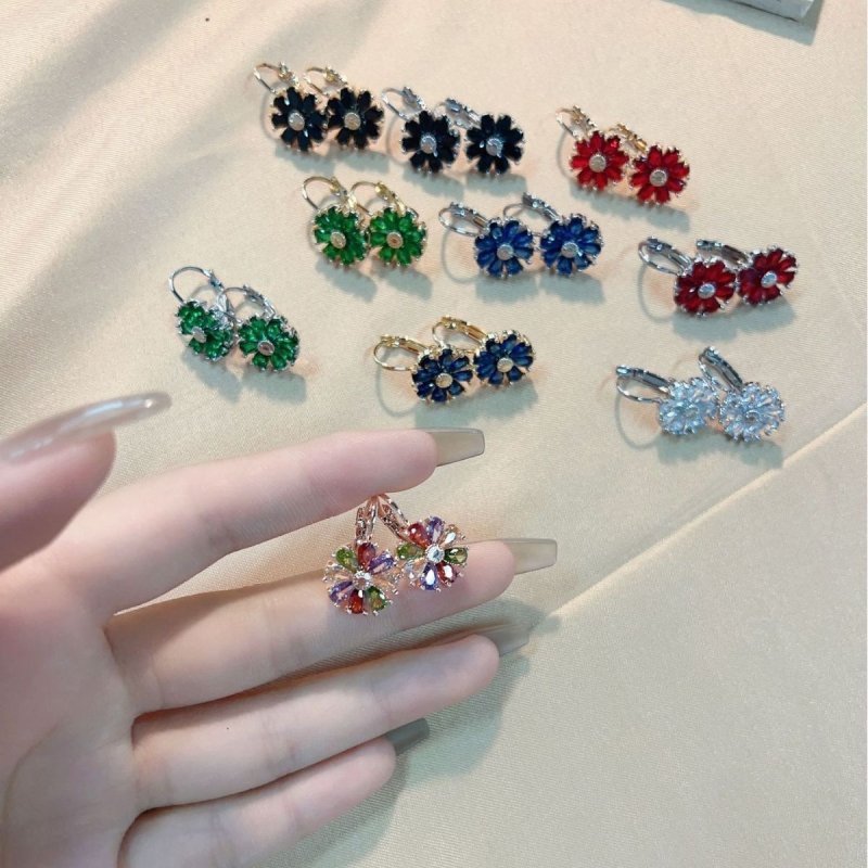 Flower Color Zircon Stud Earrings For Women-Jewearrings