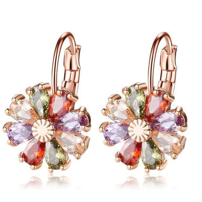 Flower Color Zircon Stud Earrings For Women-Jewearrings