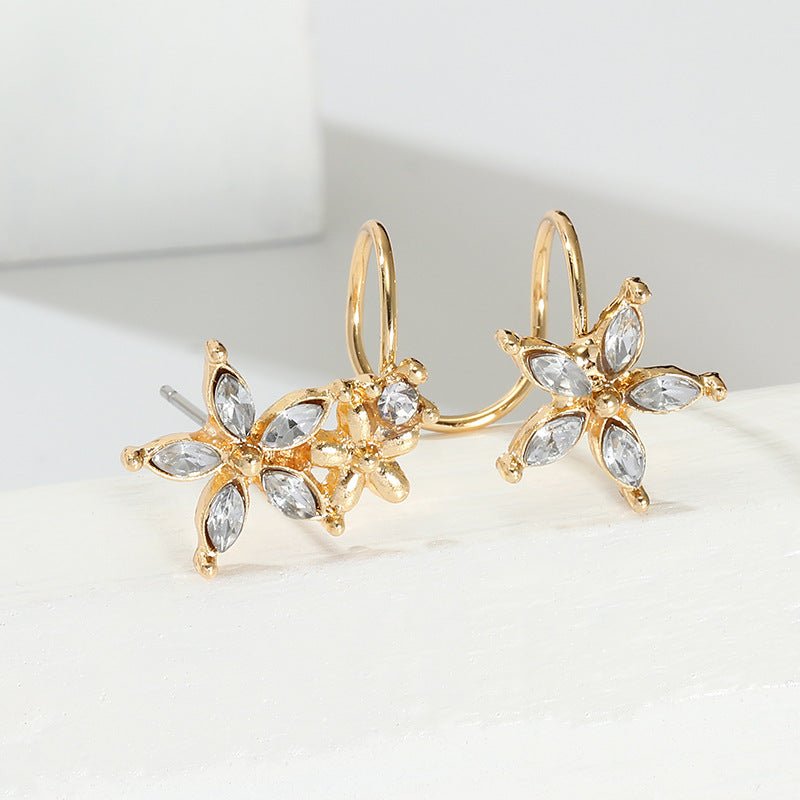 Flower ear clip inlaid zircon stud earrings-Jewearrings