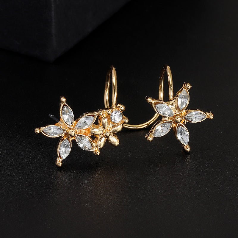 Flower ear clip inlaid zircon stud earrings-Jewearrings