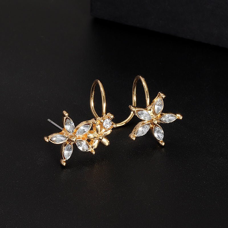 Flower ear clip inlaid zircon stud earrings-Jewearrings