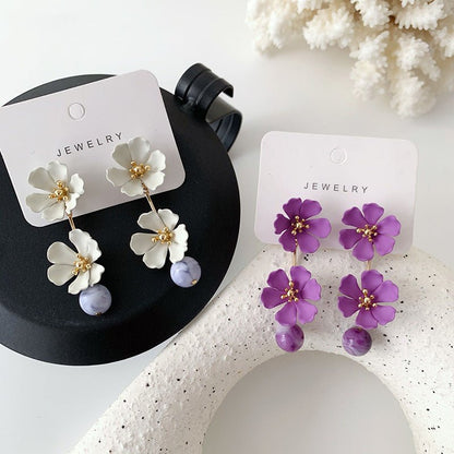 Flower Earrings Purple Metal Petals Silver Needle Stud Earrings-Jewearrings