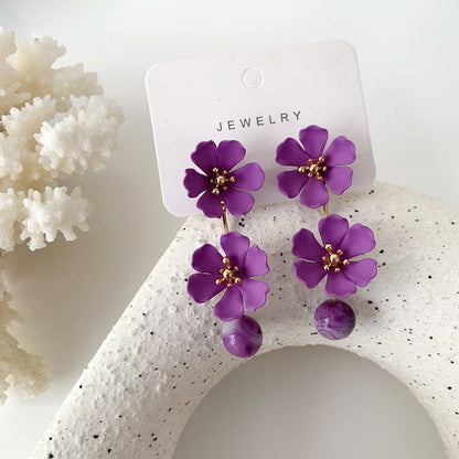 Flower Earrings Purple Metal Petals Silver Needle Stud Earrings-Jewearrings