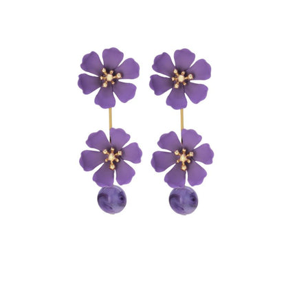 Flower Earrings Purple Metal Petals Silver Needle Stud Earrings-Jewearrings