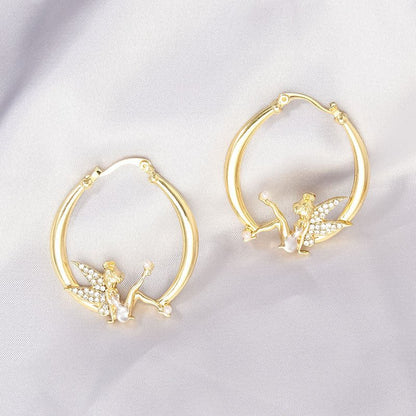 Flower Fairy Gold Diamond Earrings Women's Earrings-Jewearrings