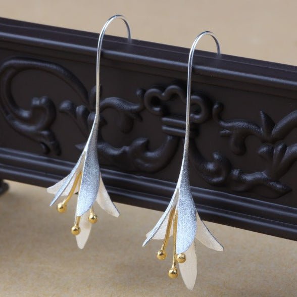 Flower Long Earrings Elegant Lady Anti Allergy Silver 925 Fashion Jewelry-Jewearrings