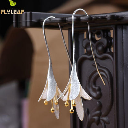 Flower Long Earrings Elegant Lady Anti Allergy Silver 925 Fashion Jewelry-Jewearrings