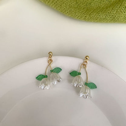 Flower Magnolia Flower Petal Tassel Stud Earrings-Jewearrings