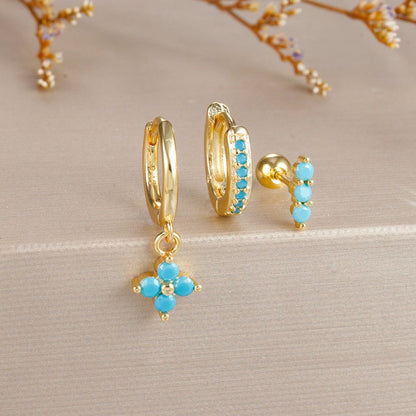 Flower Pine Blue Stone High-grade Light Luxury Zircon Earrings Suit-Jewearrings