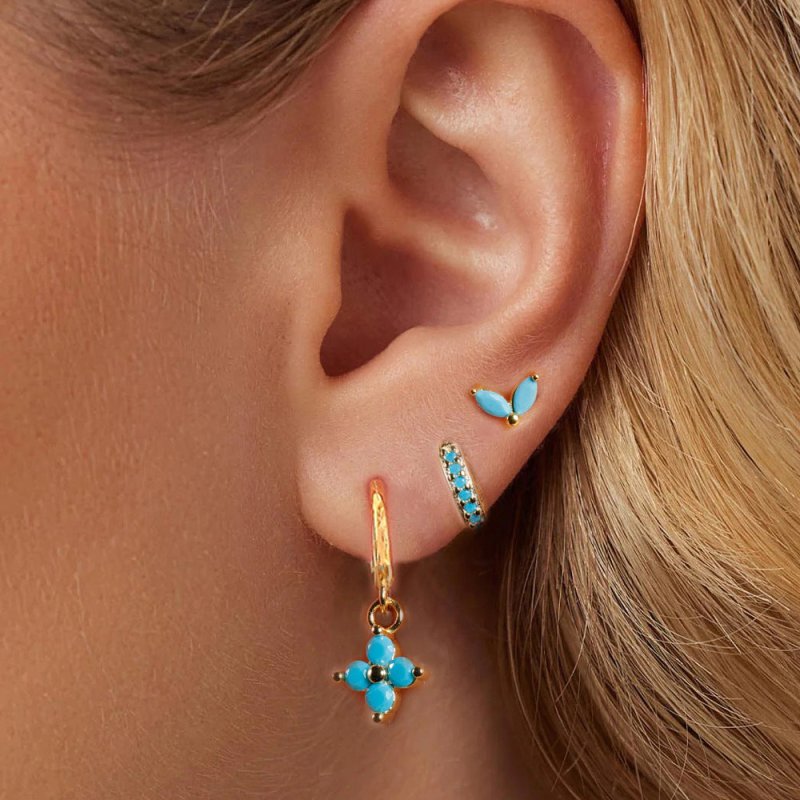 Flower Pine Blue Stone High-grade Light Luxury Zircon Earrings Suit-Jewearrings