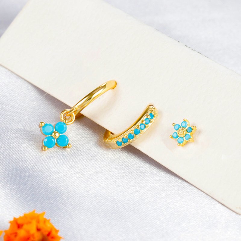 Flower Pine Blue Stone High-grade Light Luxury Zircon Earrings Suit-Jewearrings