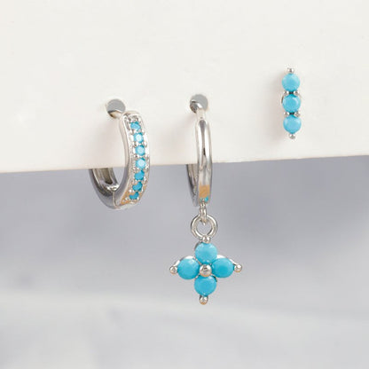 Flower Pine Blue Stone High-grade Light Luxury Zircon Earrings Suit-Jewearrings