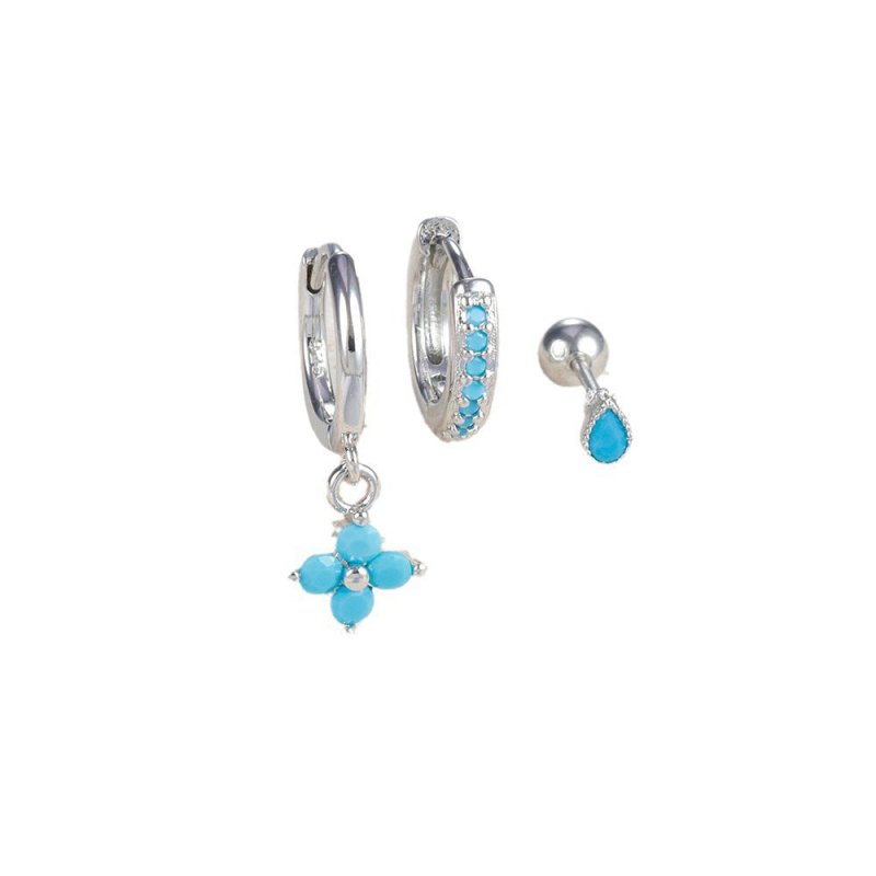 Flower Pine Blue Stone High-grade Light Luxury Zircon Earrings Suit-Jewearrings