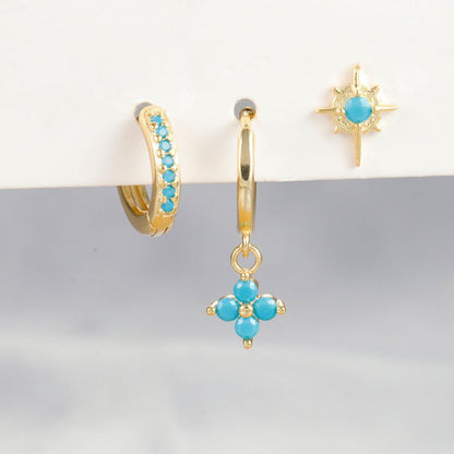 Flower Pine Blue Stone High-grade Light Luxury Zircon Earrings Suit-Jewearrings