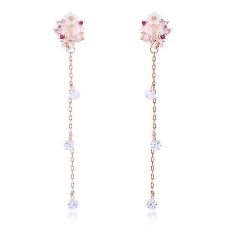 Flower shell fringed circle rhinestone long female temperament exaggerated earrings earrings earrings new-Jewearrings