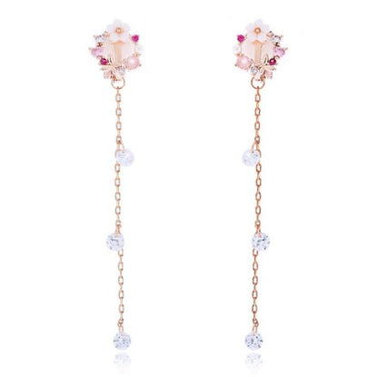 Flower shell fringed circle rhinestone long female temperament exaggerated earrings earrings earrings new-Jewearrings