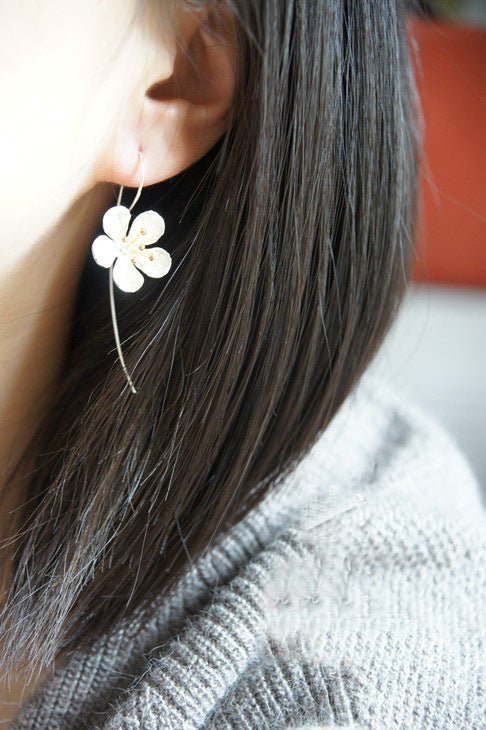 Flower Tassel Long Earrings S925 Sterling Silver Earrings-Jewearrings