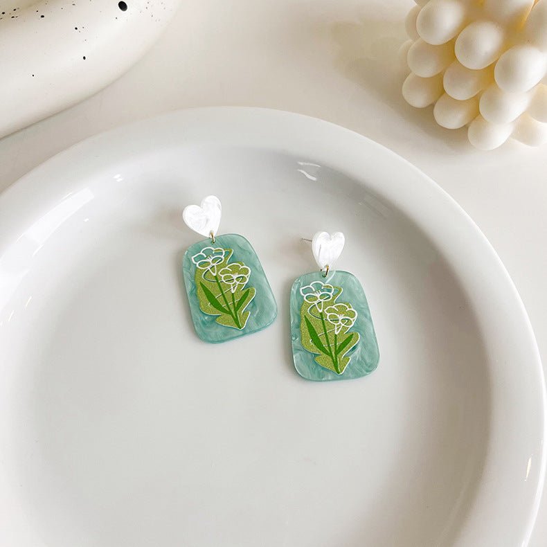 Flowers And Leaves Transparent Acrylic Earrings-Jewearrings