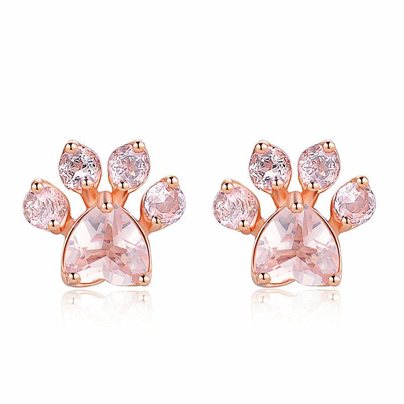 Footprint Pink Crystal Zirconia Rose Gold Plated Earrings-Jewearrings