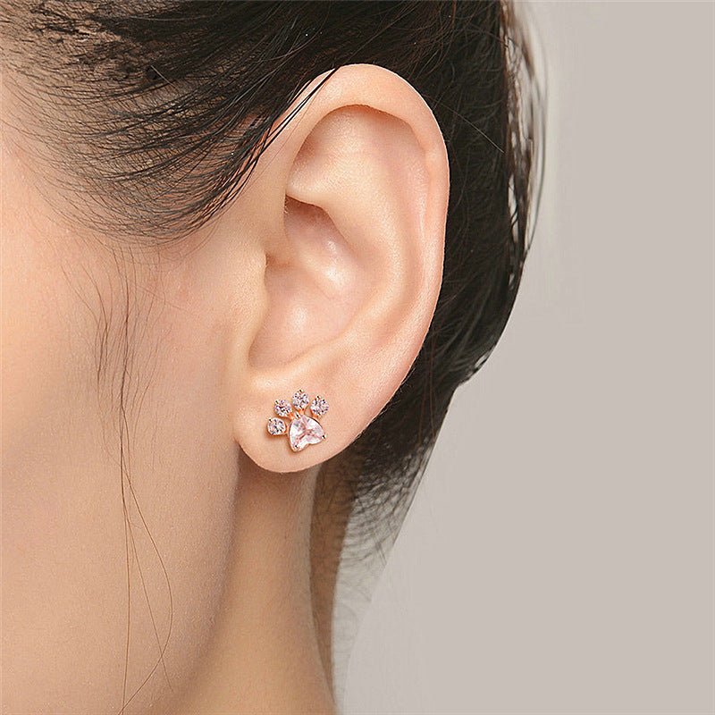 Footprint Pink Crystal Zirconia Rose Gold Plated Earrings-Jewearrings