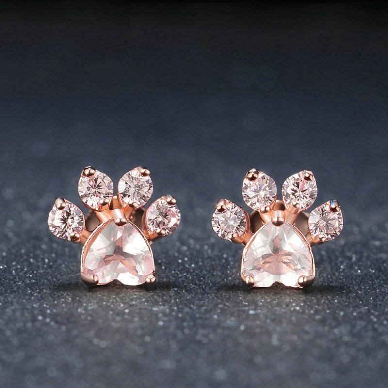 Footprint Pink Crystal Zirconia Rose Gold Plated Earrings-Jewearrings