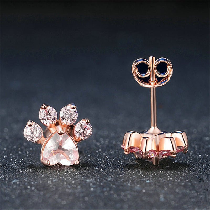 Footprint Pink Crystal Zirconia Rose Gold Plated Earrings-Jewearrings