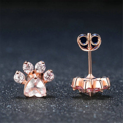 Footprint Pink Crystal Zirconia Rose Gold Plated Earrings-Jewearrings