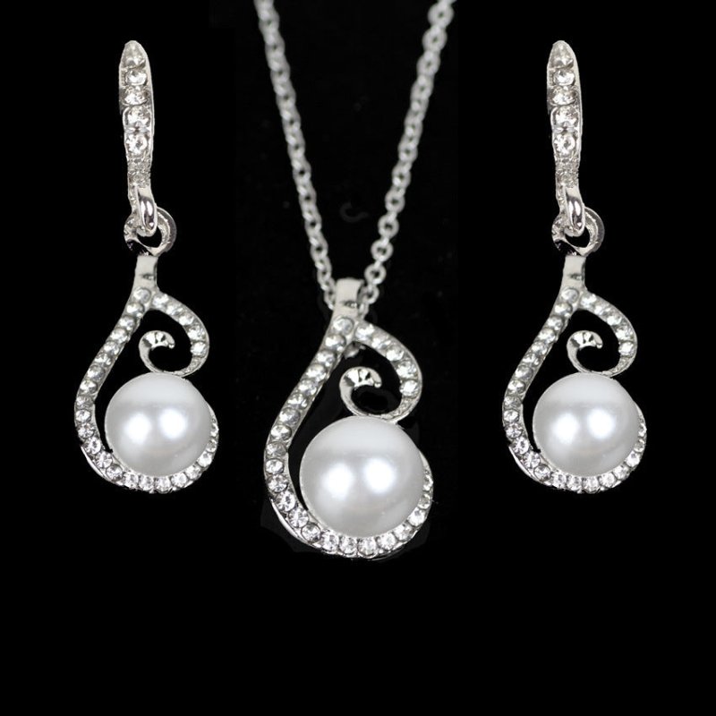 Foreign Bride Rhinestone Diamond Pearl Drop Two Necklace Jewelry Set Europe Party Dress Earrings Jewelry-Jewearrings