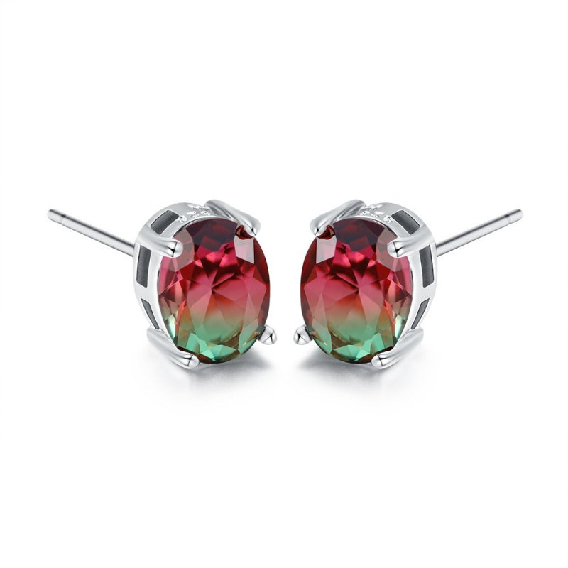 Four Prong Rose Blue Tourmaline Oval Diamond Stud Earrings-Jewearrings