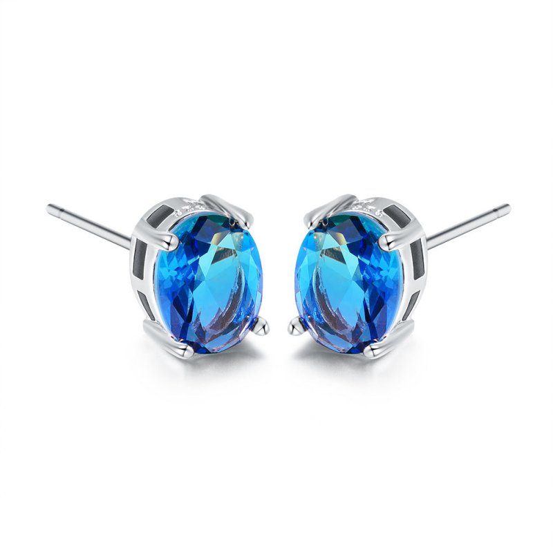 Four Prong Rose Blue Tourmaline Oval Diamond Stud Earrings-Jewearrings