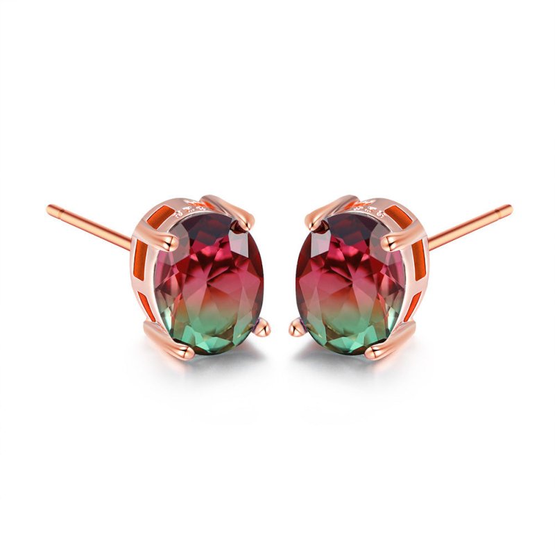 Four Prong Rose Blue Tourmaline Oval Diamond Stud Earrings-Jewearrings