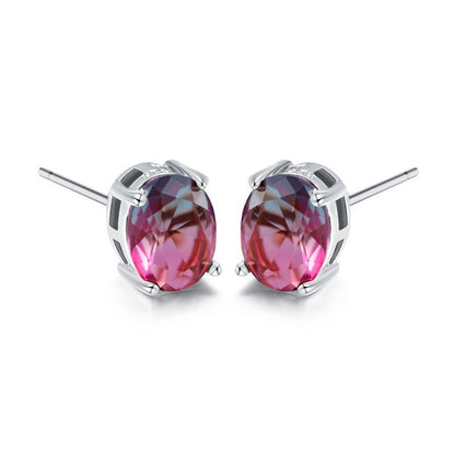 Four Prong Rose Blue Tourmaline Oval Diamond Stud Earrings-Jewearrings