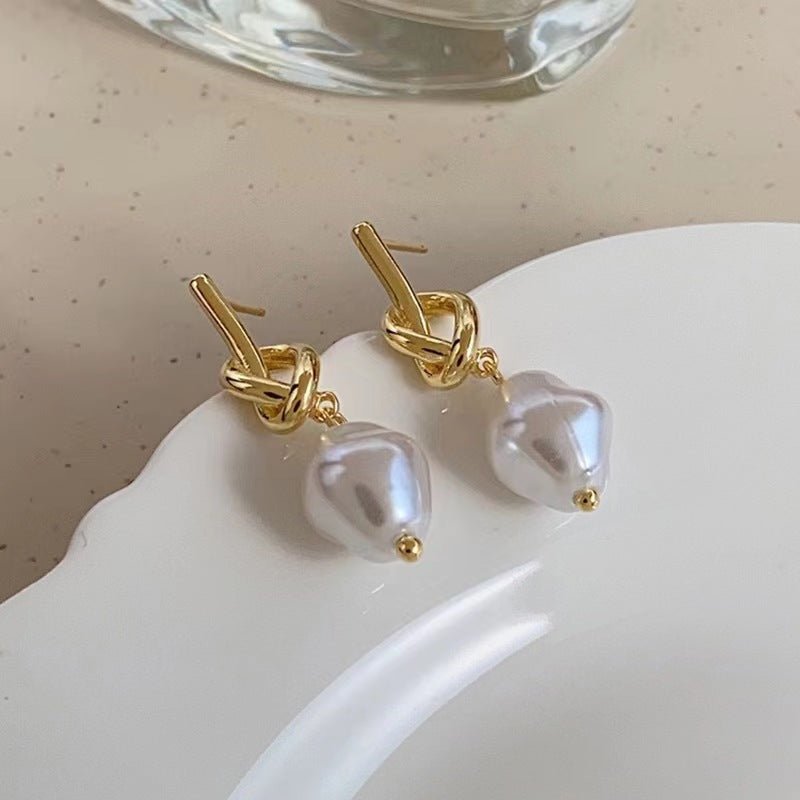 French Baroque Shaped Pearl Eardrops Stud Earrings-Jewearrings