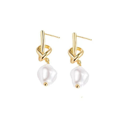 French Baroque Shaped Pearl Eardrops Stud Earrings-Jewearrings